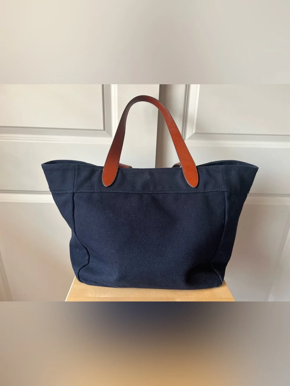 Banana Republic Navy Canvas Tote with Brown Leather Handles